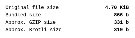 Table containing sizes of an individual source before and after compression